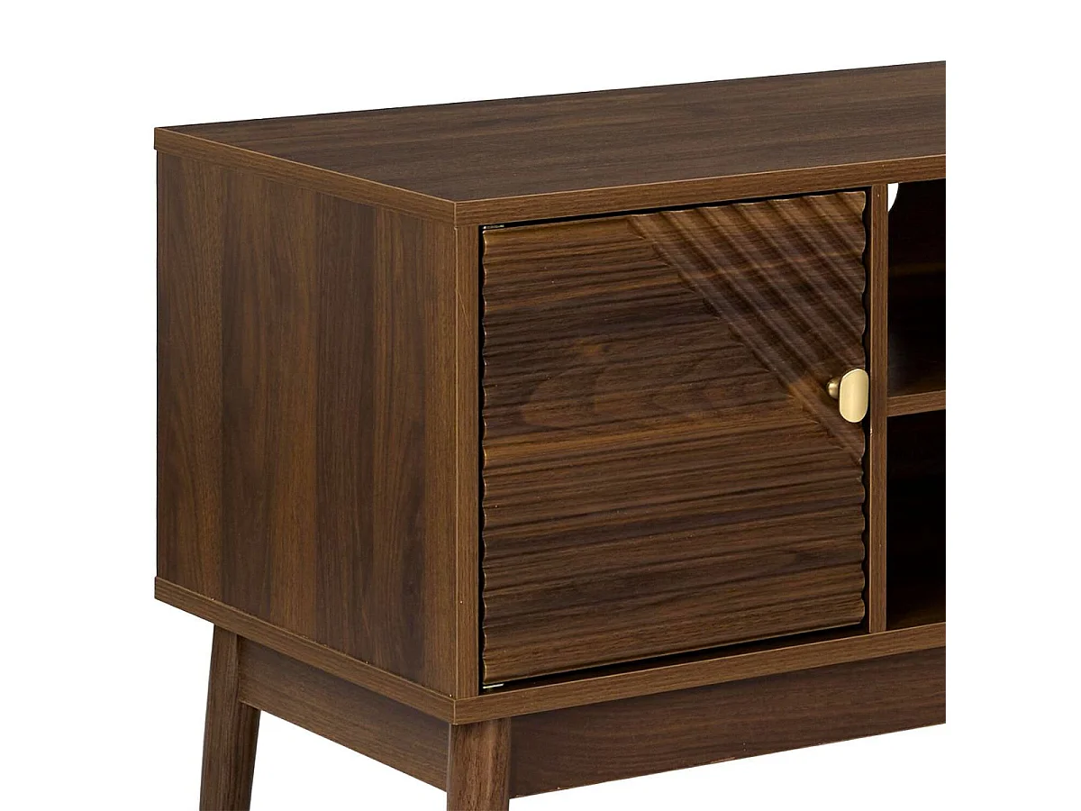 Meuble TV 2 portes 2 niches en bois et MDF pieds en pin teinté chêne foncé - COLETTE