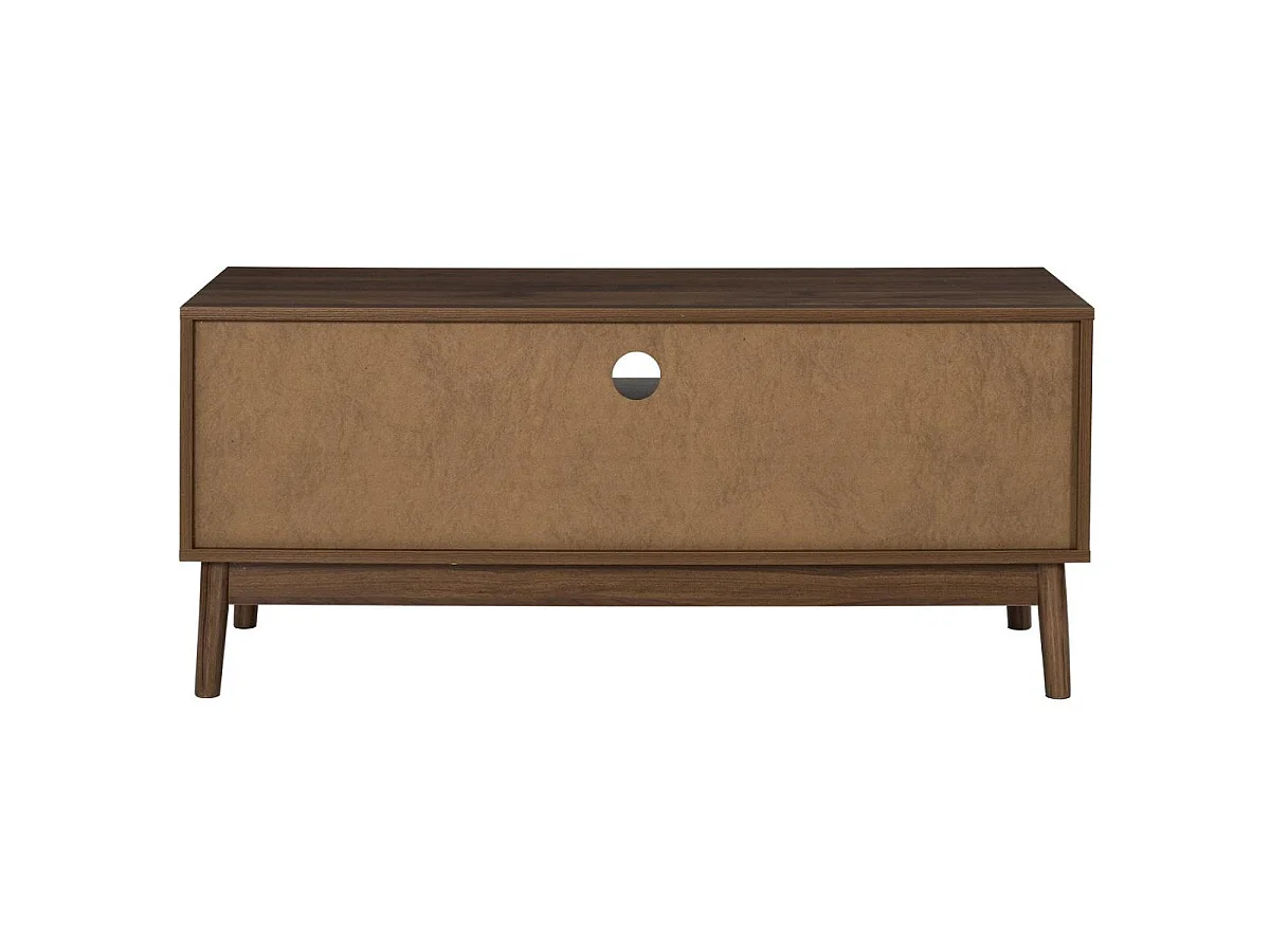 Meuble TV 2 portes 2 niches en bois et MDF pieds en pin teinté chêne foncé - COLETTE
