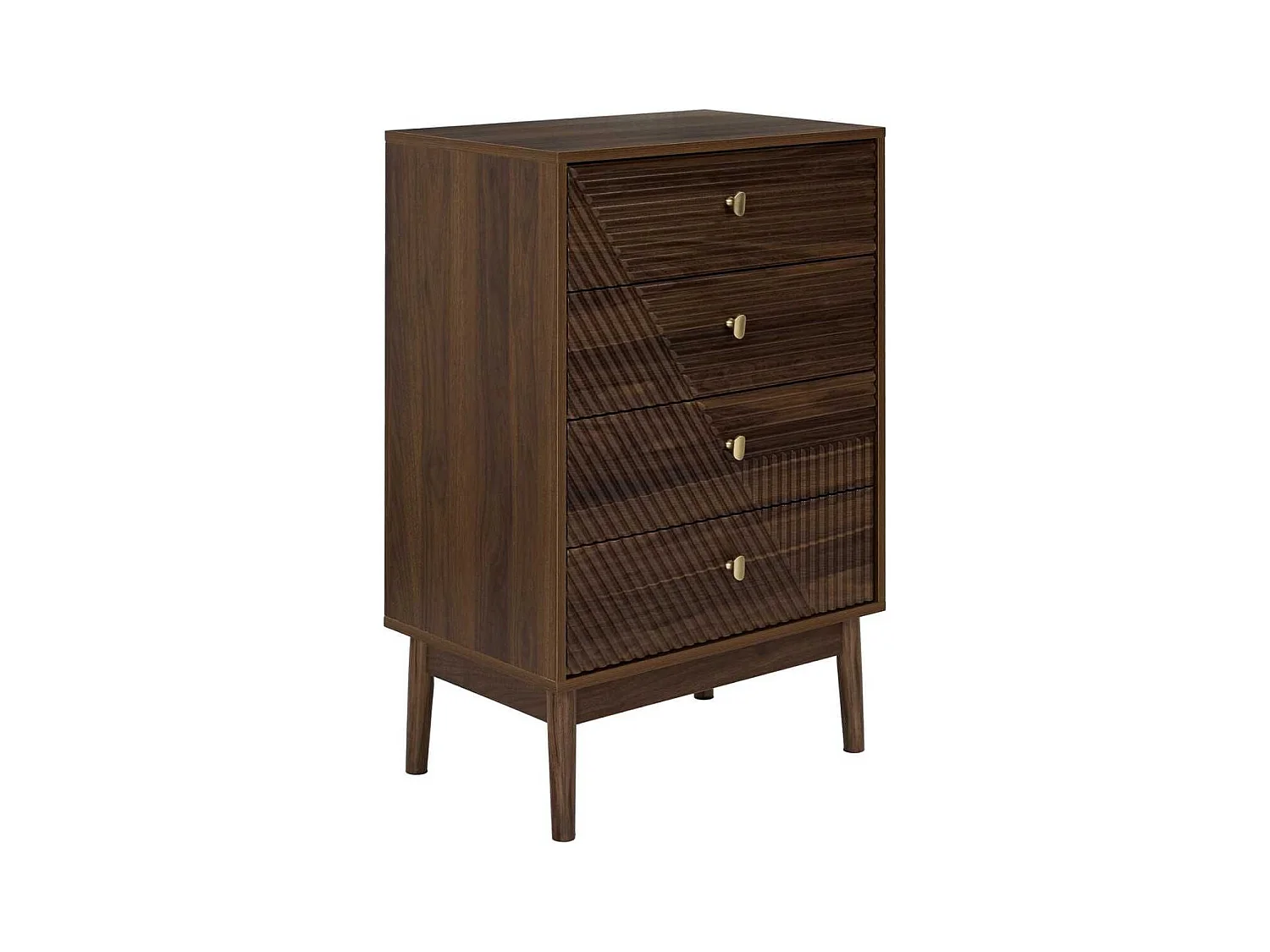 Commode 4 tiroirs en bois et MDF pieds en pin teinté chêne foncé - COLETTE