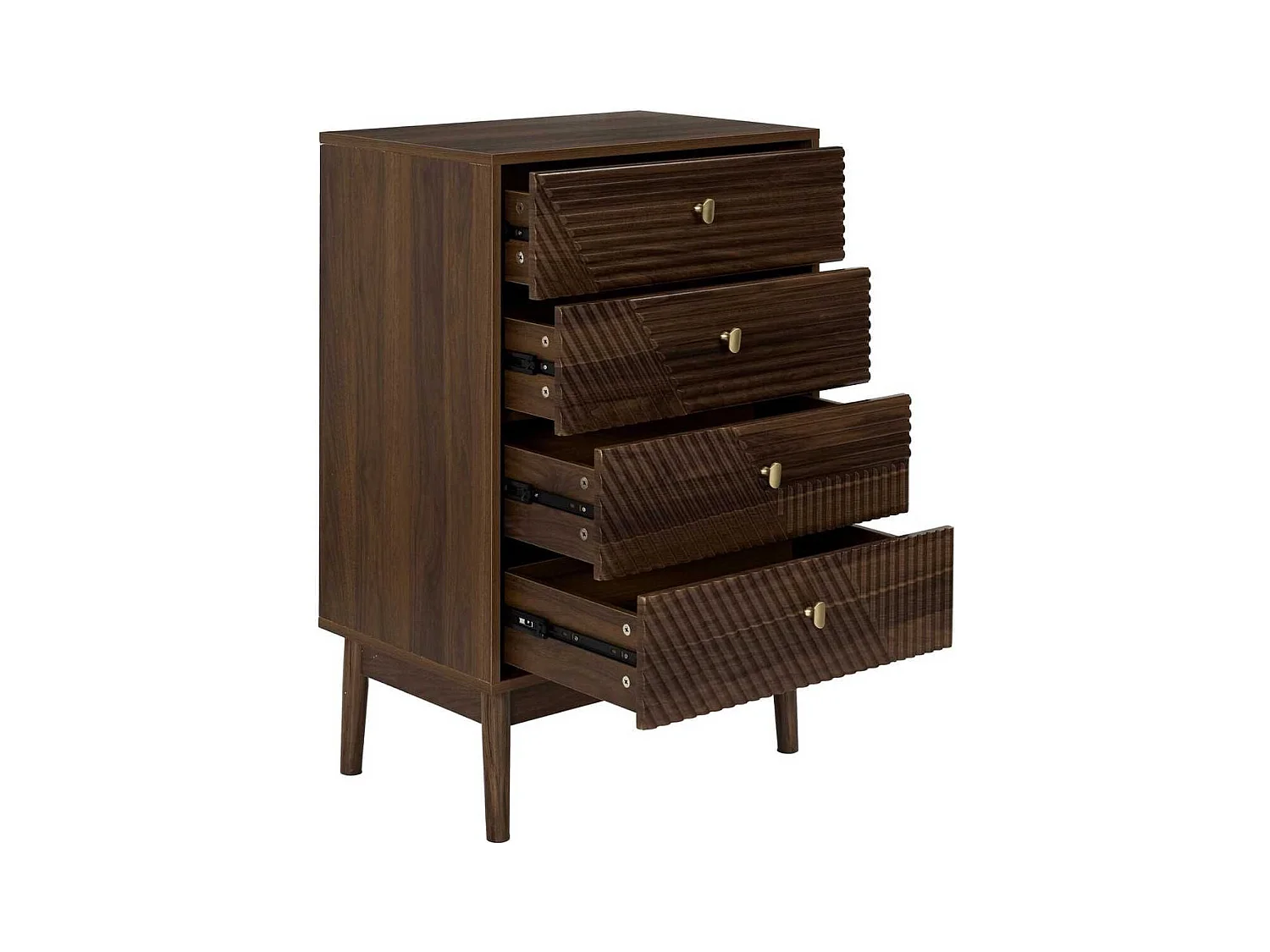 Commode 4 tiroirs en bois et MDF pieds en pin teinté chêne foncé - COLETTE