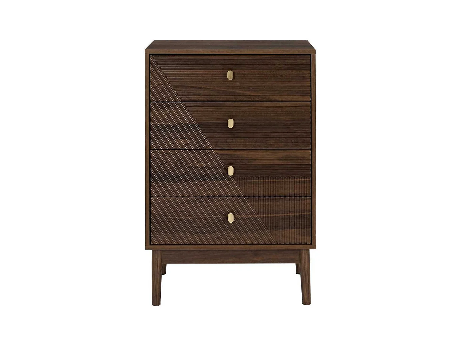 Commode 4 tiroirs en bois et MDF pieds en pin teinté chêne foncé - COLETTE