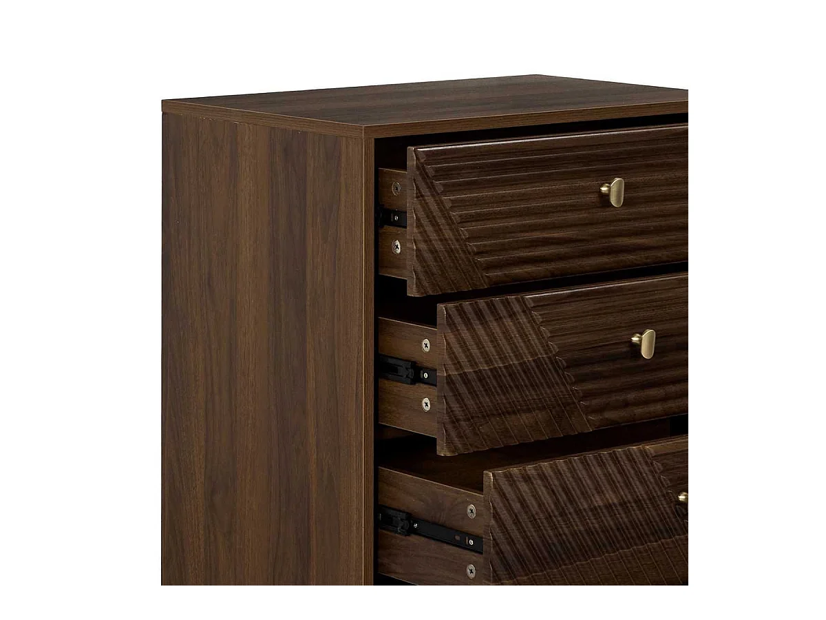 Commode 4 tiroirs en bois et MDF pieds en pin teinté chêne foncé - COLETTE