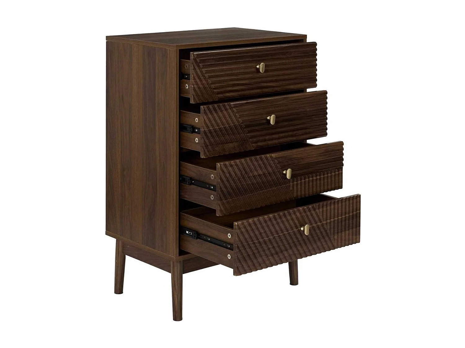 Commode 4 tiroirs en bois et MDF pieds en pin teinté chêne foncé - COLETTE