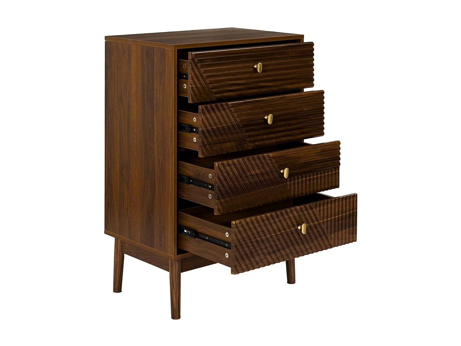 Commode 4 tiroirs en bois et MDF pieds en pin teinté chêne foncé - COLETTE