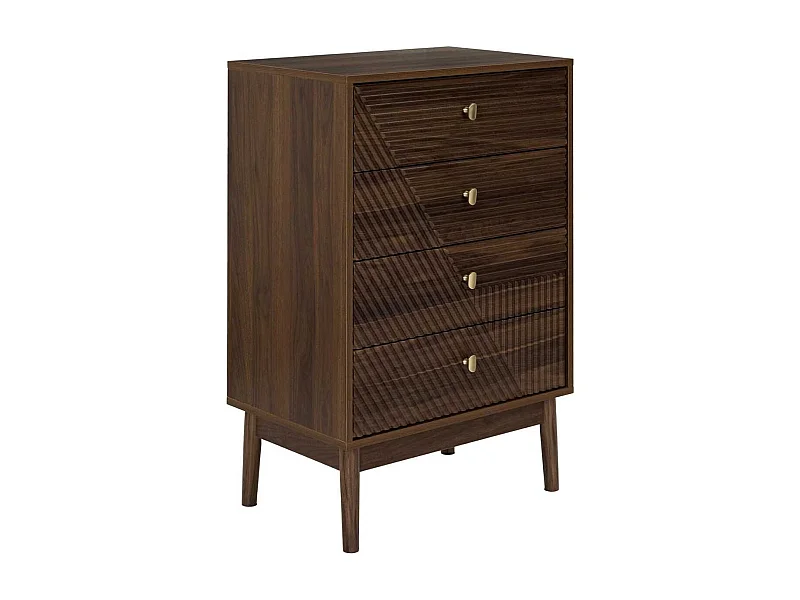 Commode 4 tiroirs en bois et MDF pieds en pin teinté chêne foncé - COLETTE
