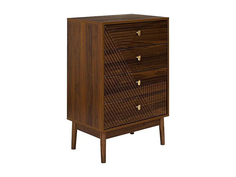 Commode 4 tiroirs en bois et MDF pieds en pin teinté chêne foncé - COLETTE