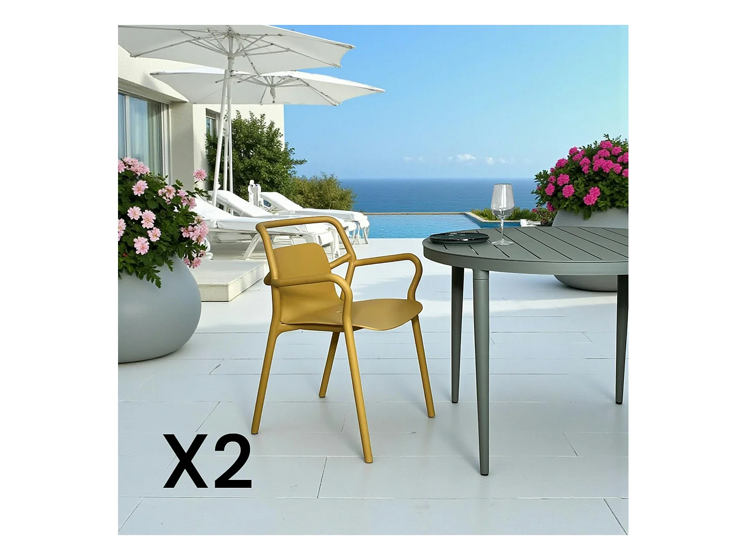 Chaise de jardin design jaune, empilable (lot de 2) PINETO
