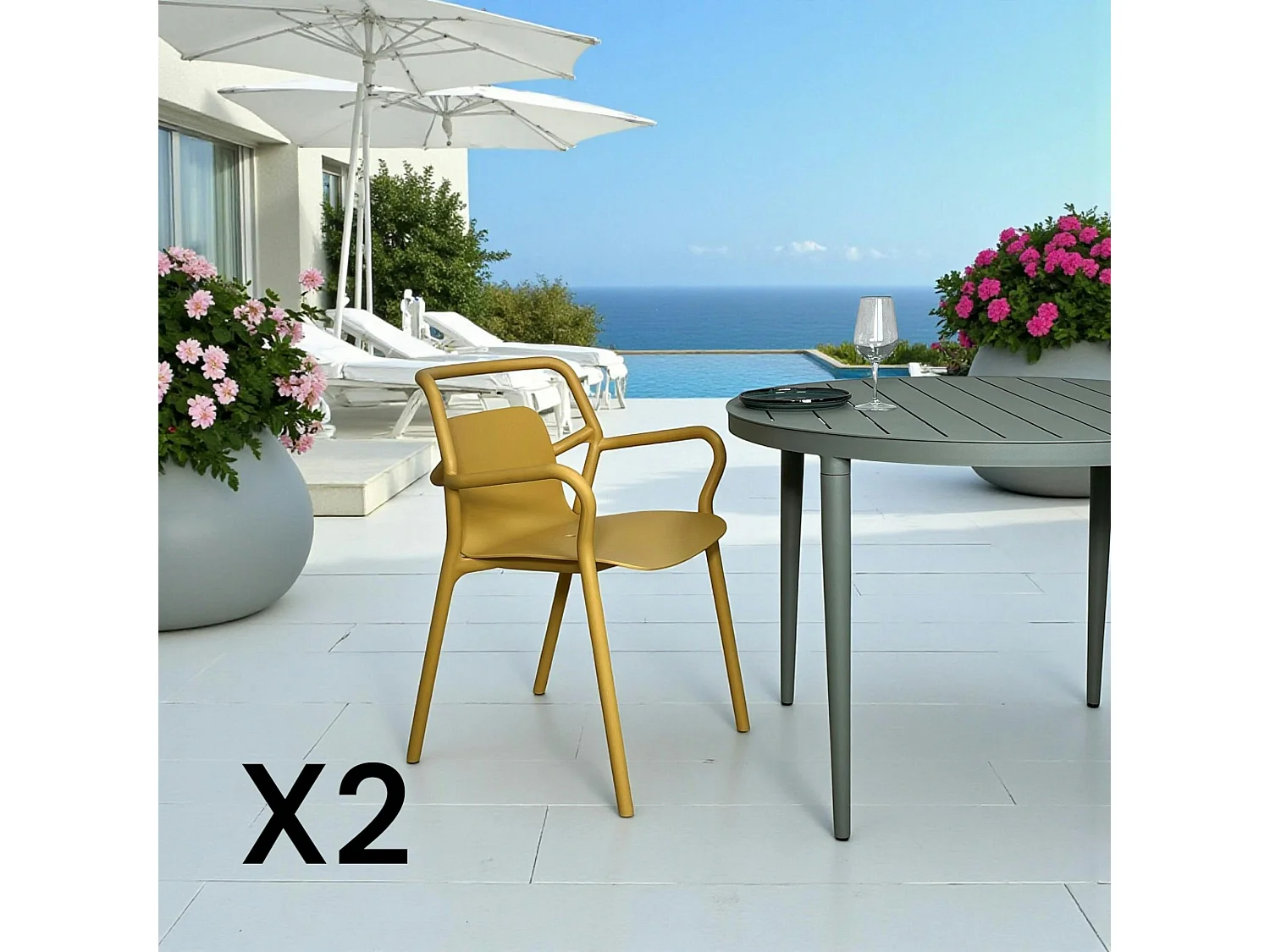 Chaise de jardin design jaune, empilable (lot de 2) PINETO