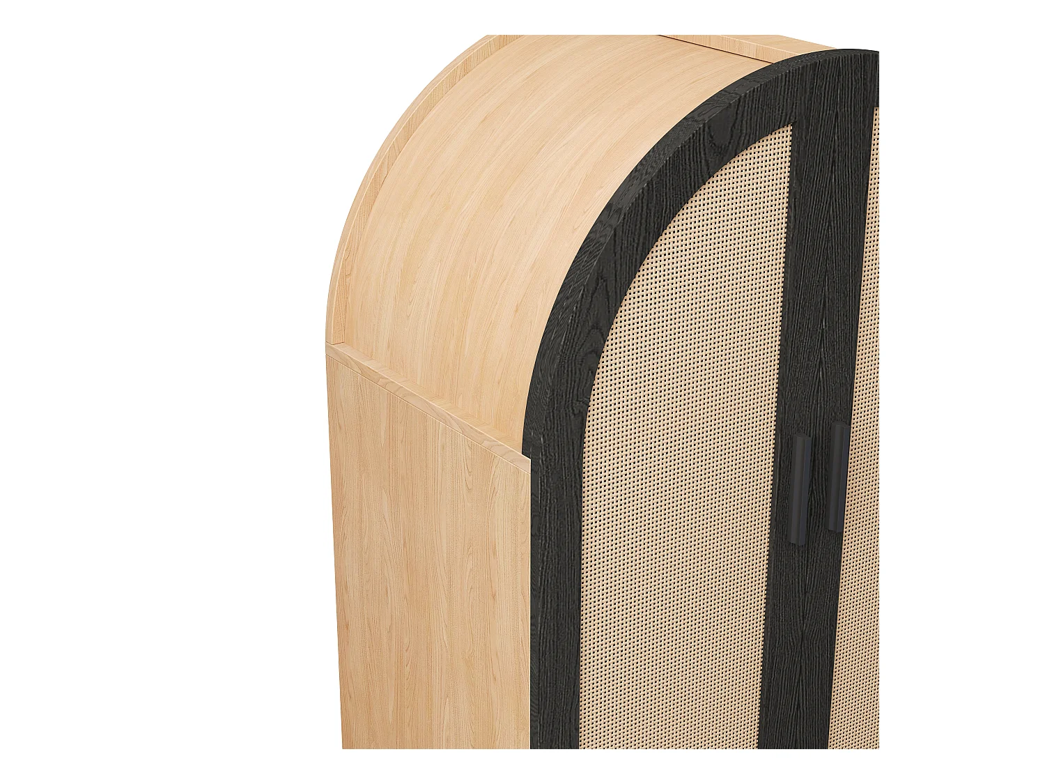 Meuble à chaussures 70x40x100 cm - Extérieur incurvé - 2 portes en rotin - 3 étagères - Naturel + Noir