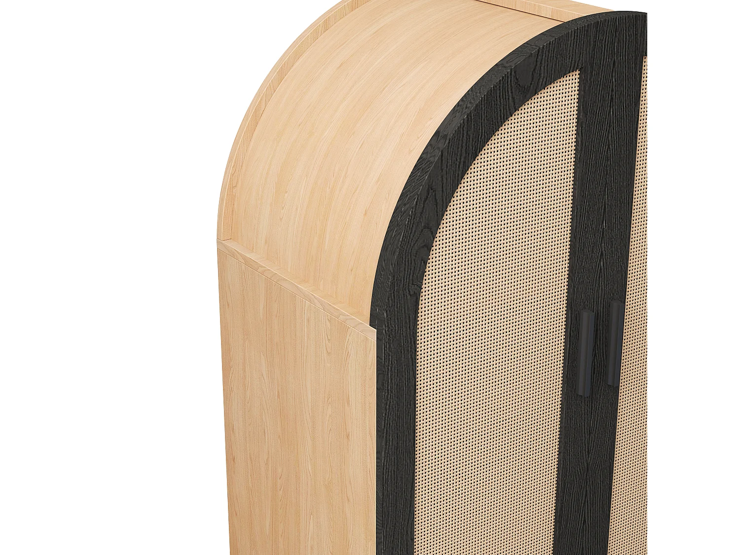 Mobile per scarpe 70×40×100 cm - linea curva - 2 ante in rattan - 3 ripiani - naturale + nero