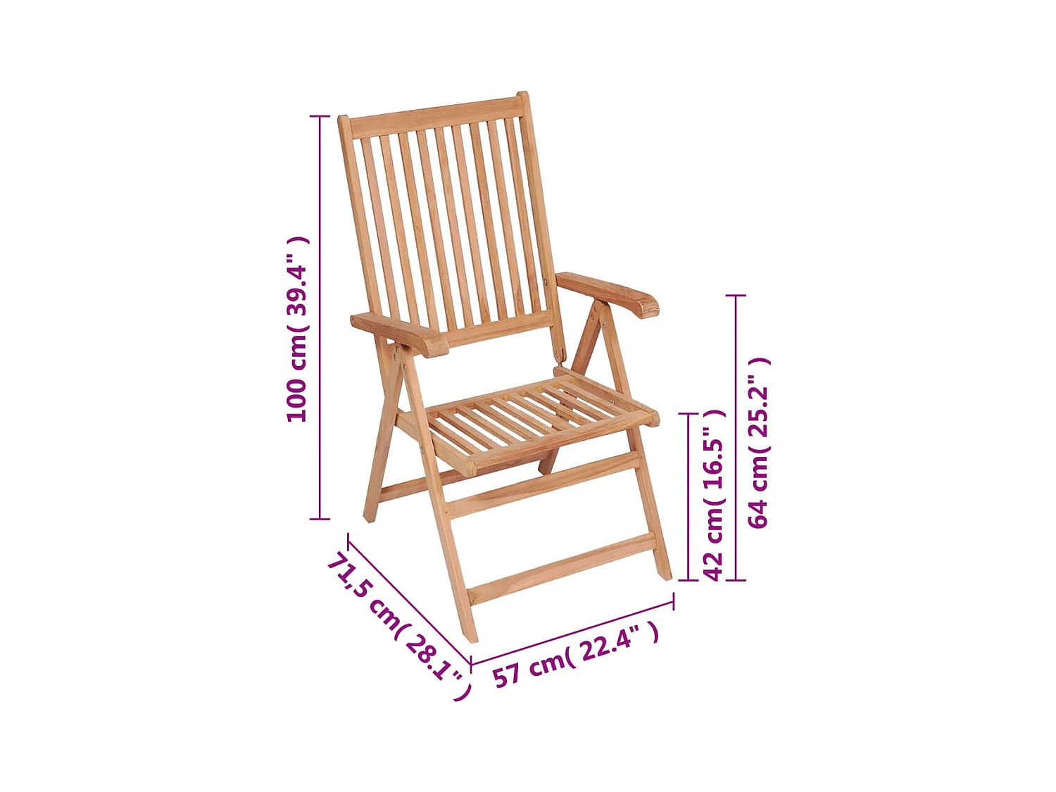 Chaises inclinables de jardin lot de 4 Bois de teck solide