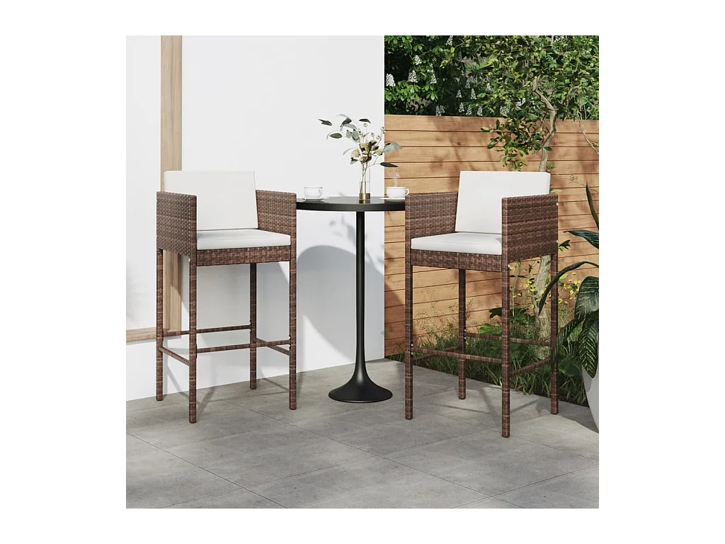 Tabourets de bar lot de 2 avec coussins marron résine tressée