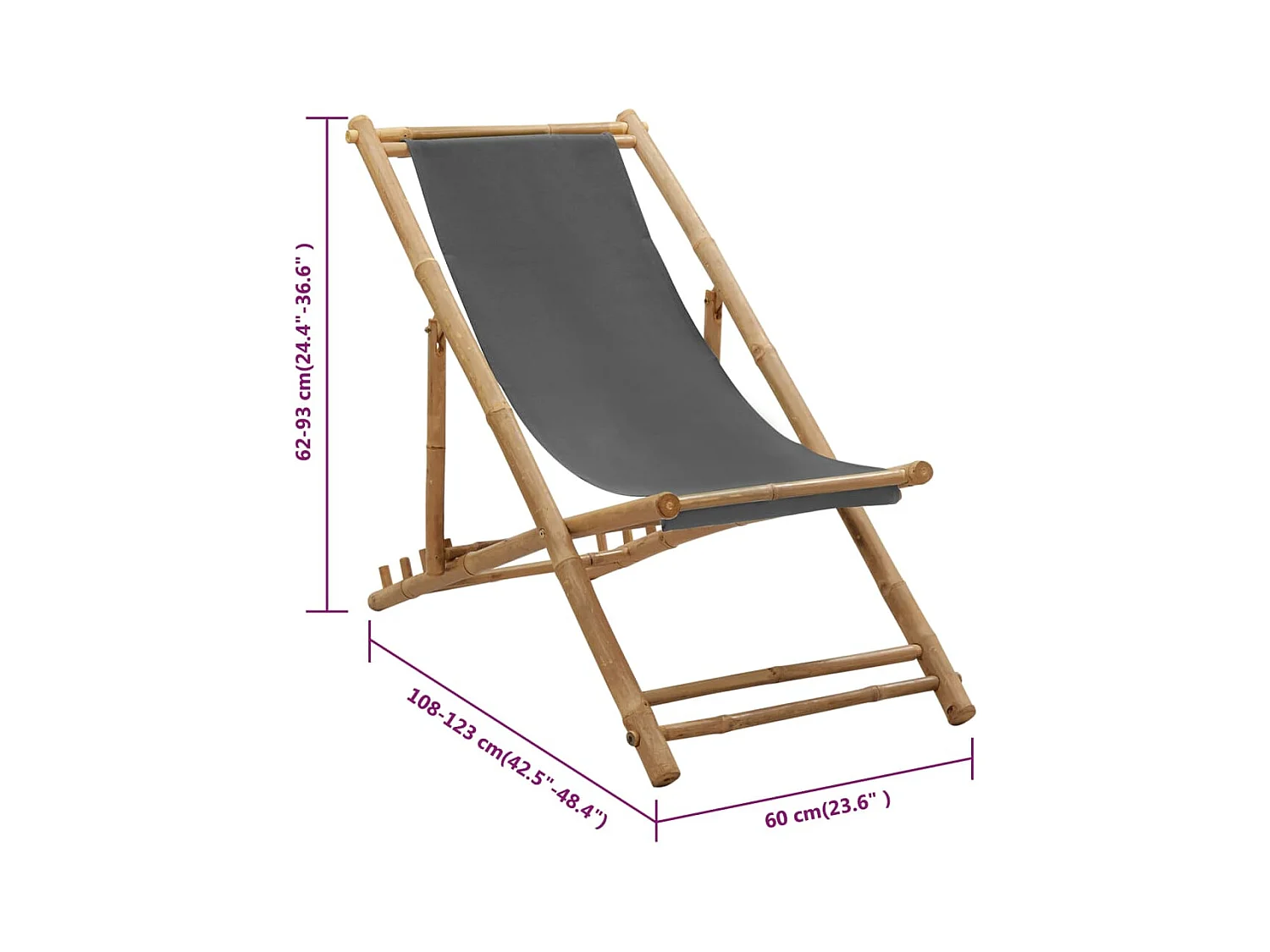 Chaise de terrasse Bambou et toile Gris foncé