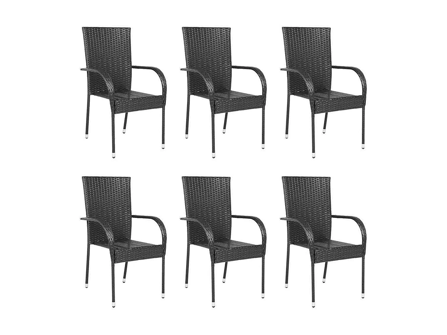 Chaises empilables d'extérieur lot de 6 Résine tressée Noir