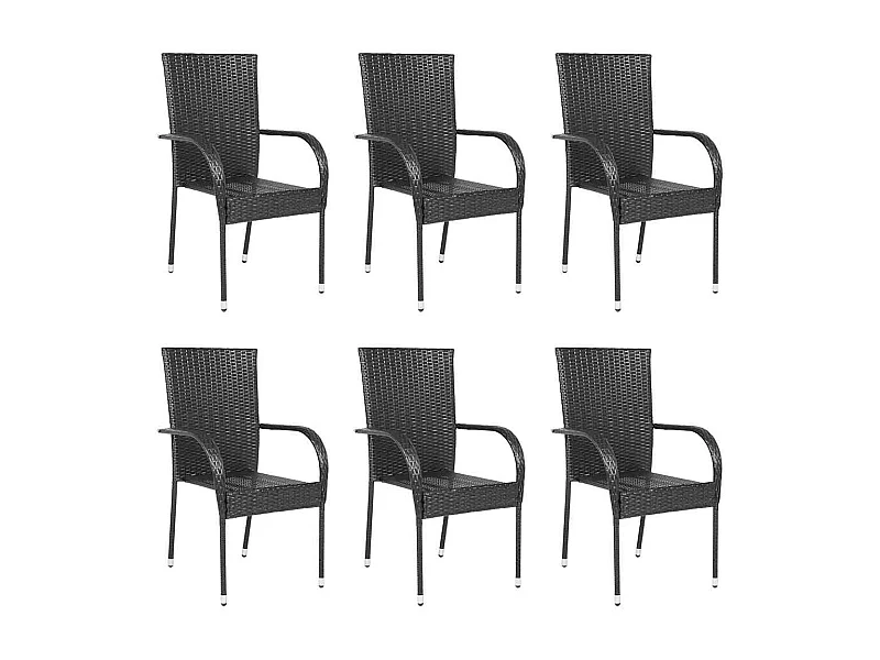 Chaises empilables d'extérieur lot de 6 Résine tressée Noir