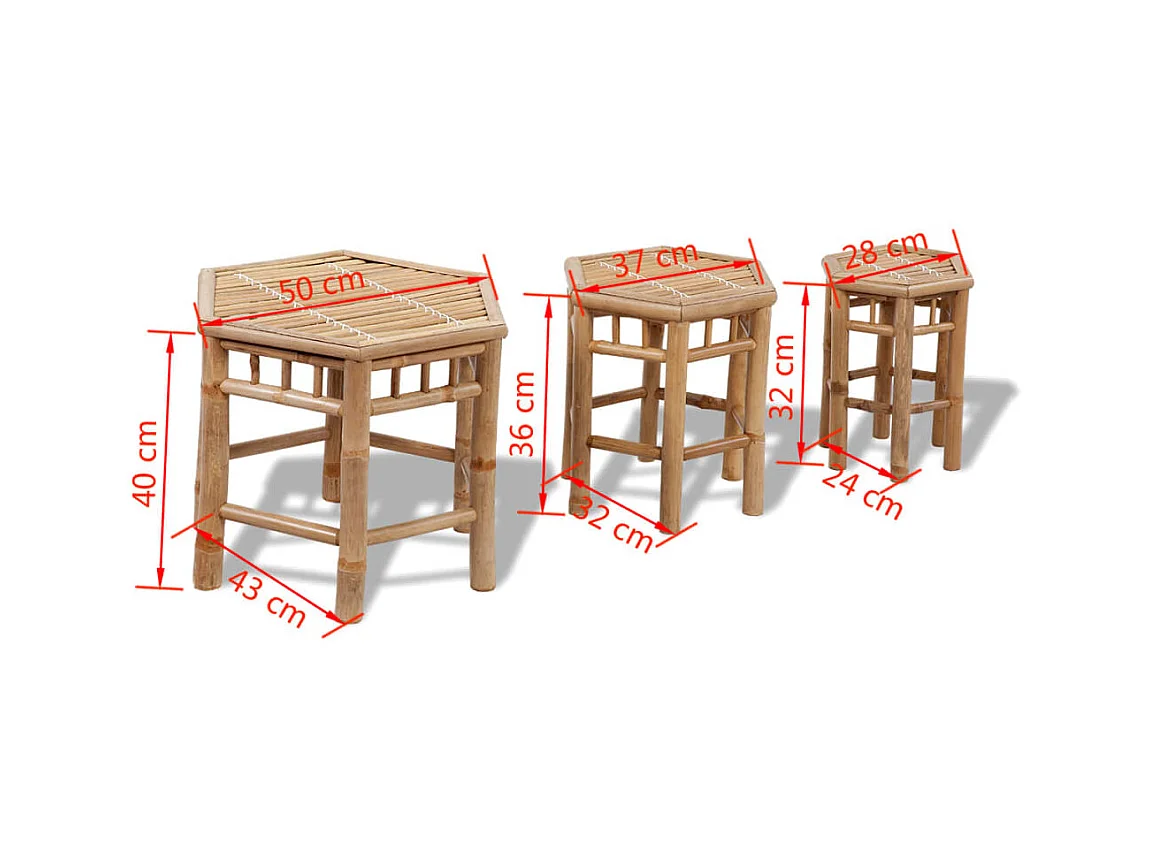 Tabourets de jardin lot de 3 bambou