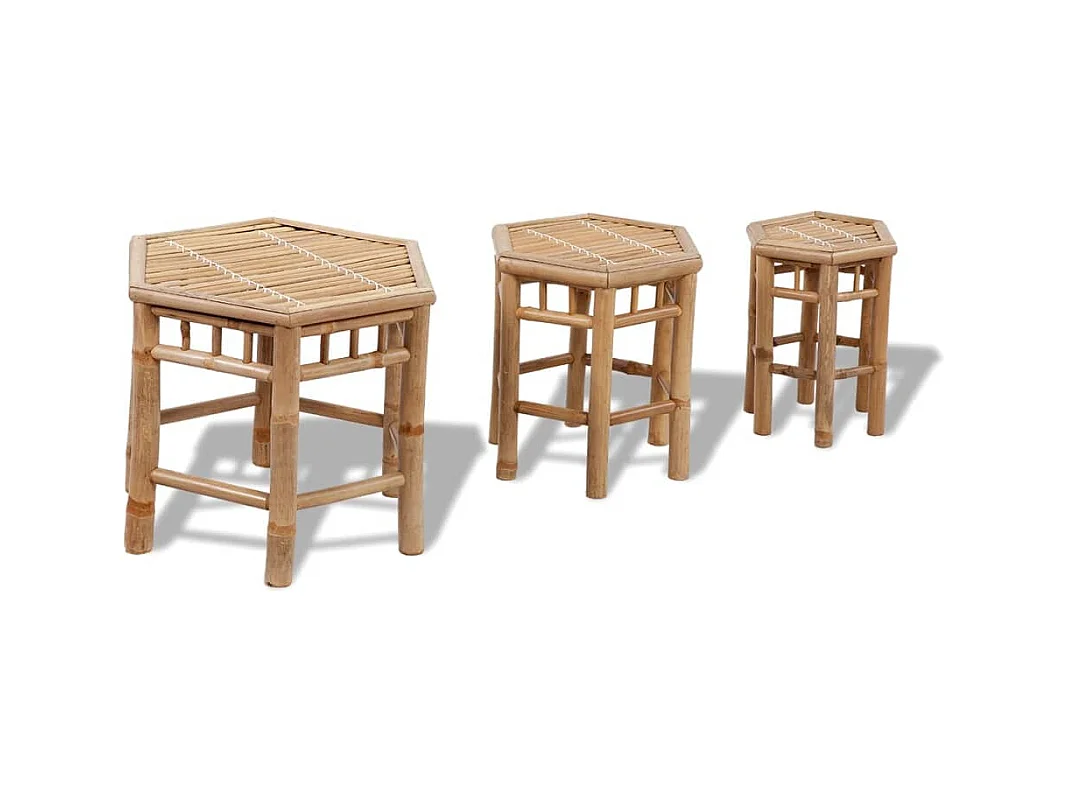 Juego de 3 taburetes de jardín de bambú