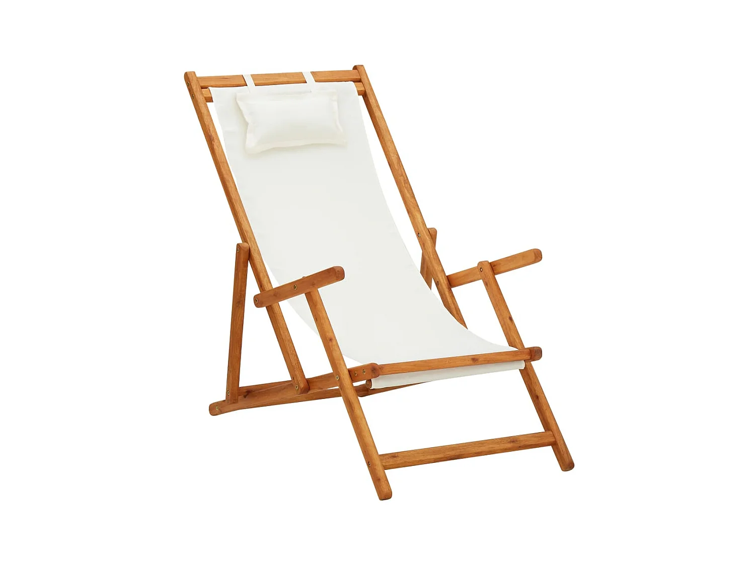 Sedia da spiaggia pieghevole in legno massello di eucalipto e tessuto color crema