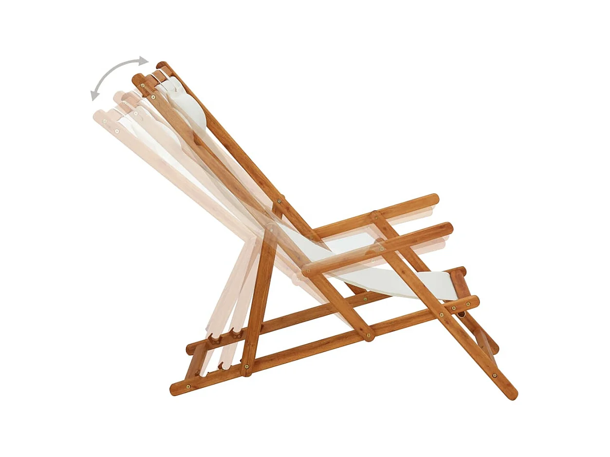 Chaise pliable de plage Bois d'eucalyptus solide et tissu Crème
