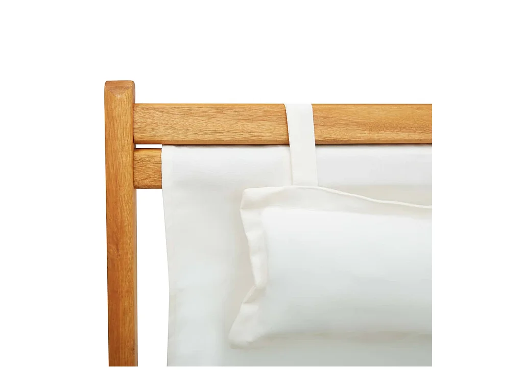 Chaise pliable de plage Bois d'eucalyptus solide et tissu Crème