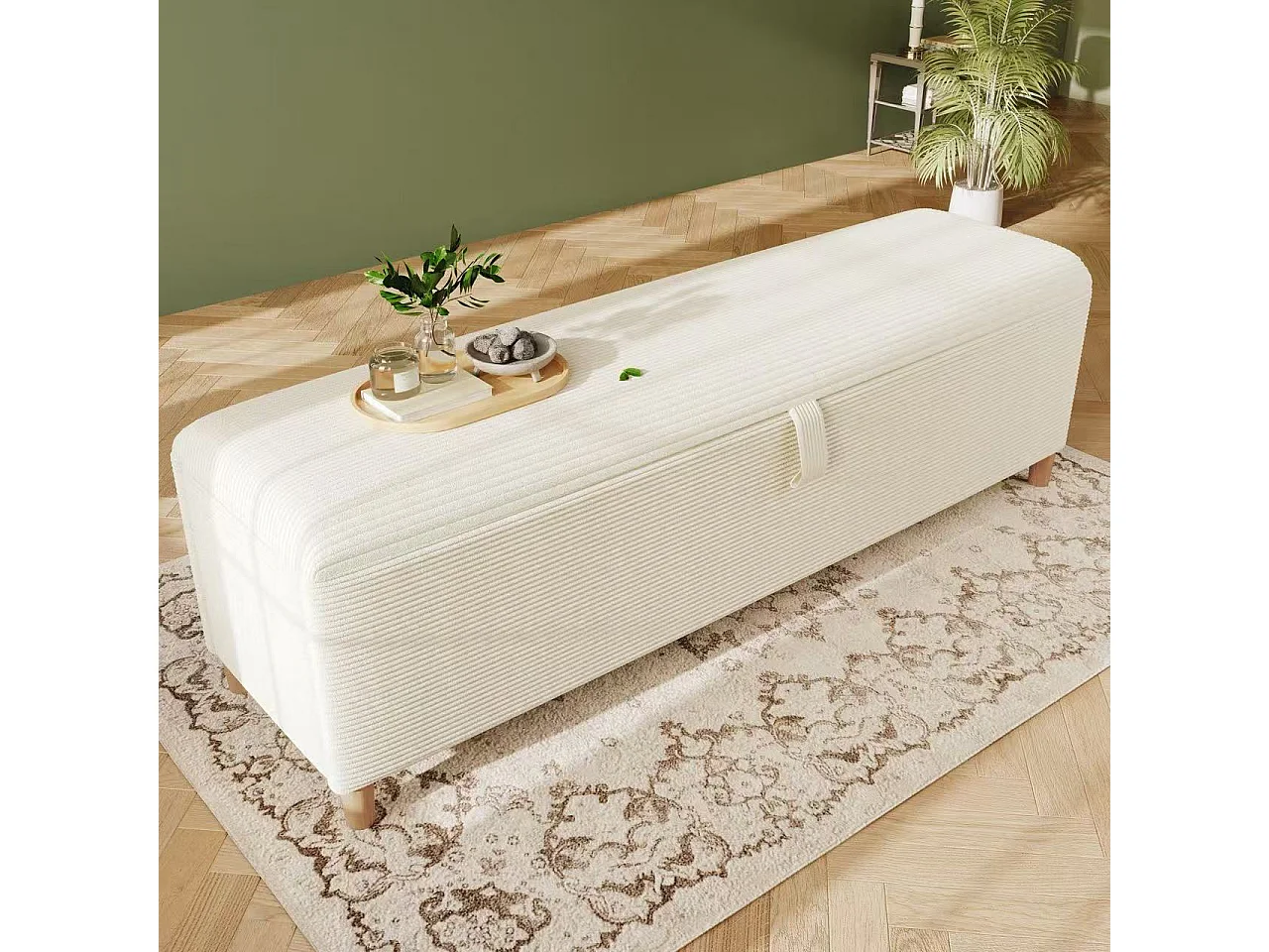 Gestoffeerde opbergbank 145x38x46cm - Corduroy - Beige