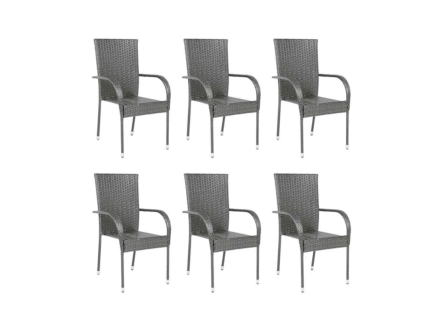 Set van 6 stapelbare stoelen voor buiten, grijs kunstharsriet