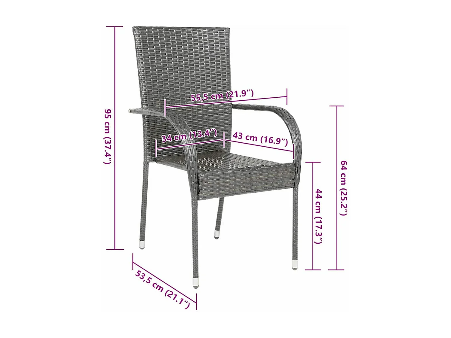Chaises empilables d'extérieur lot de 6 Gris Résine tressée