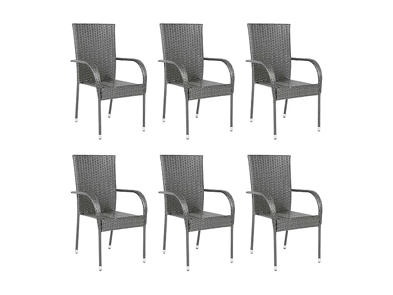 Chaises empilables d'extérieur lot de 6 Gris Résine tressée