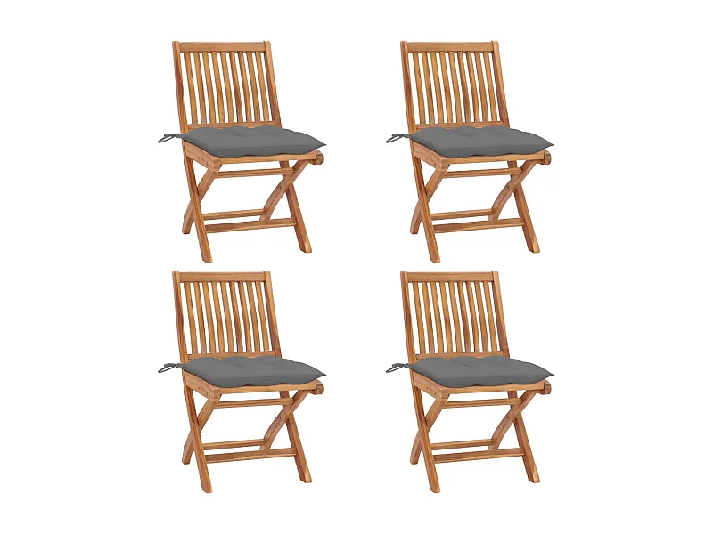 Set di 4 sedie da giardino pieghevoli con cuscini in teak massello