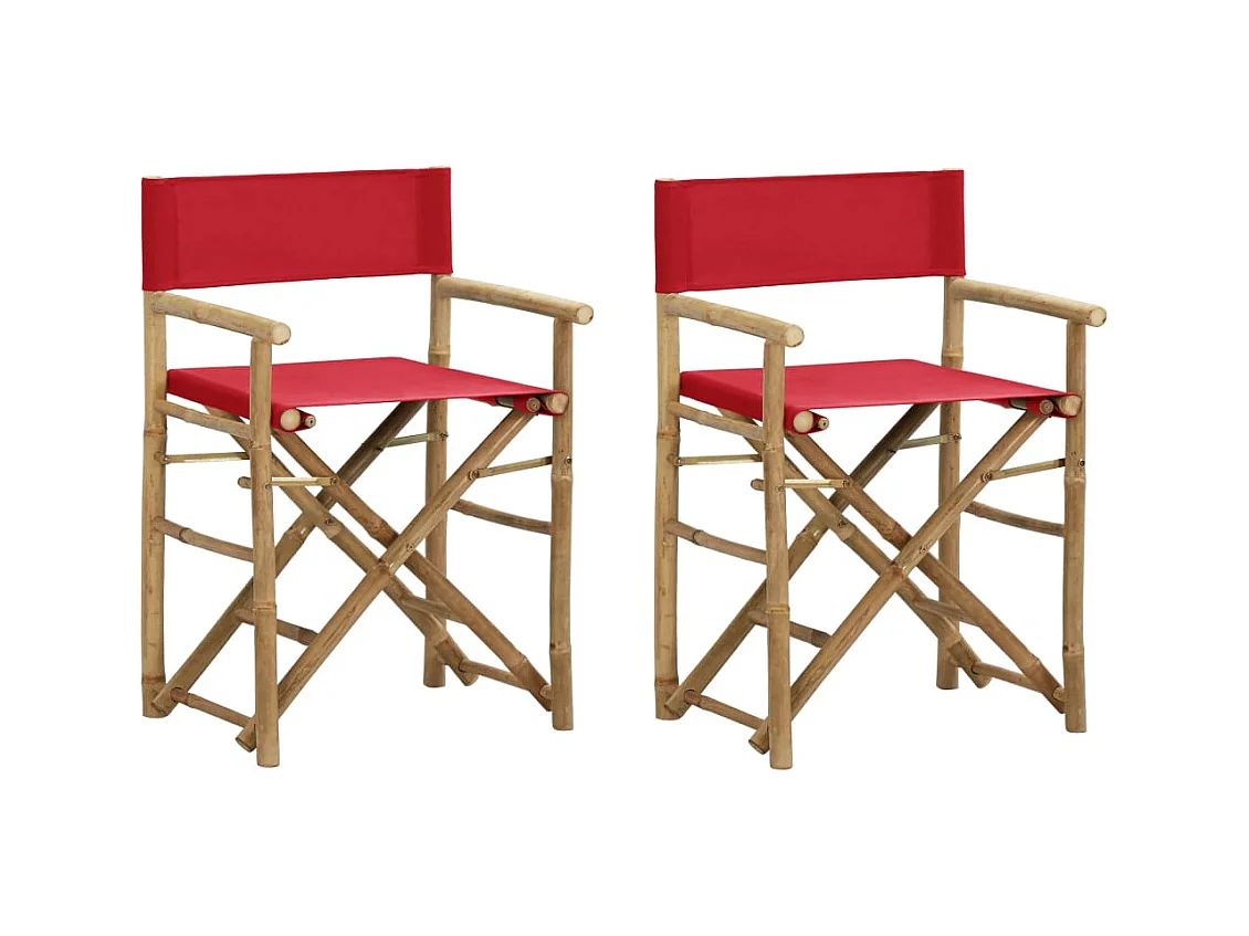 Chaises pliables de directeur lot de 2 Rouge Bambou et tissu