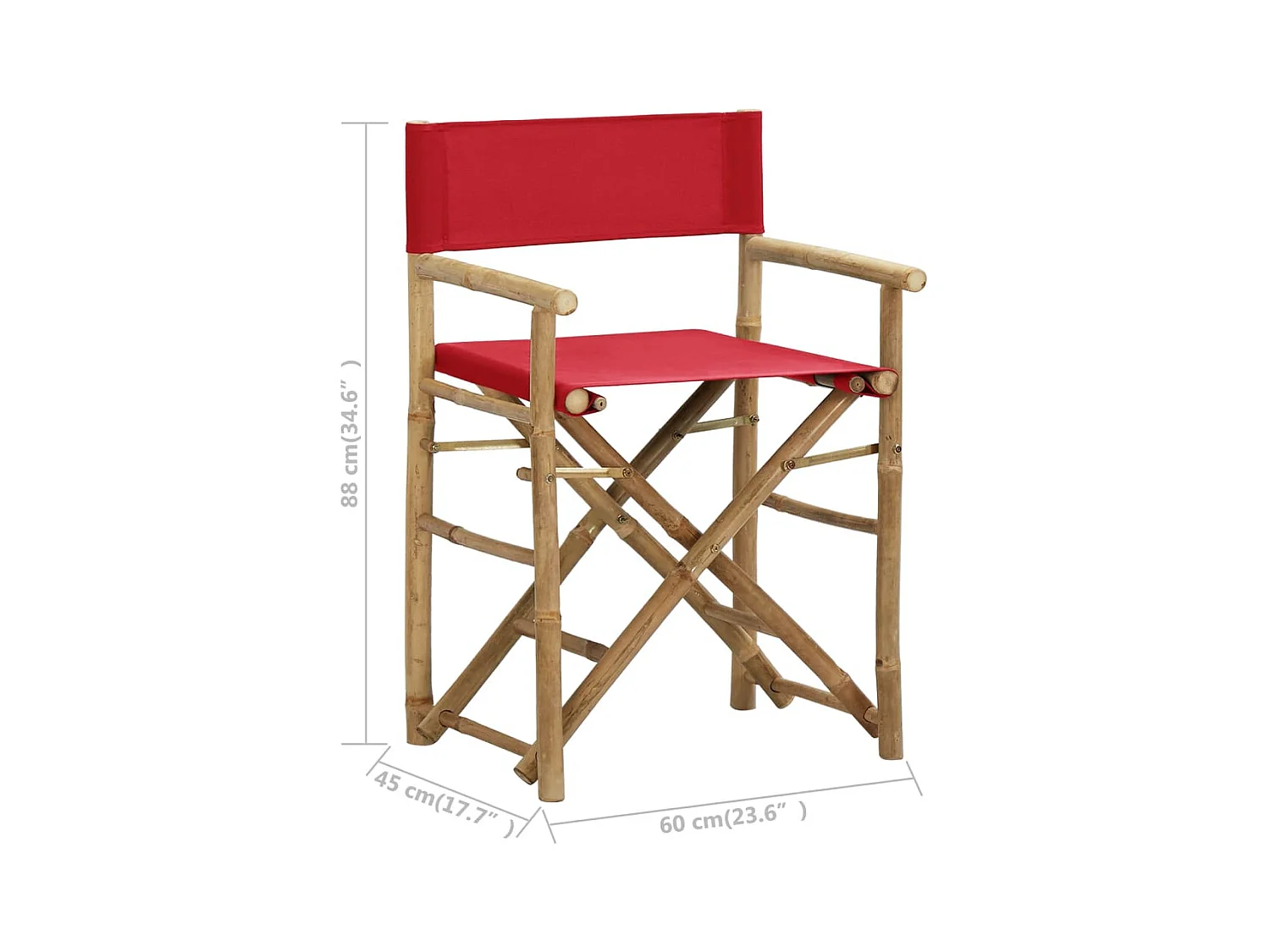 Chaises pliables de directeur lot de 2 Rouge Bambou et tissu