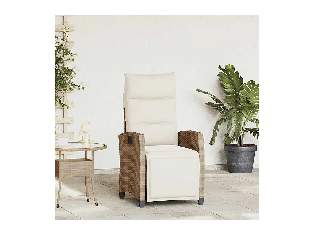 Chaise de jardin inclinable et table d'appoint beige polyrotin