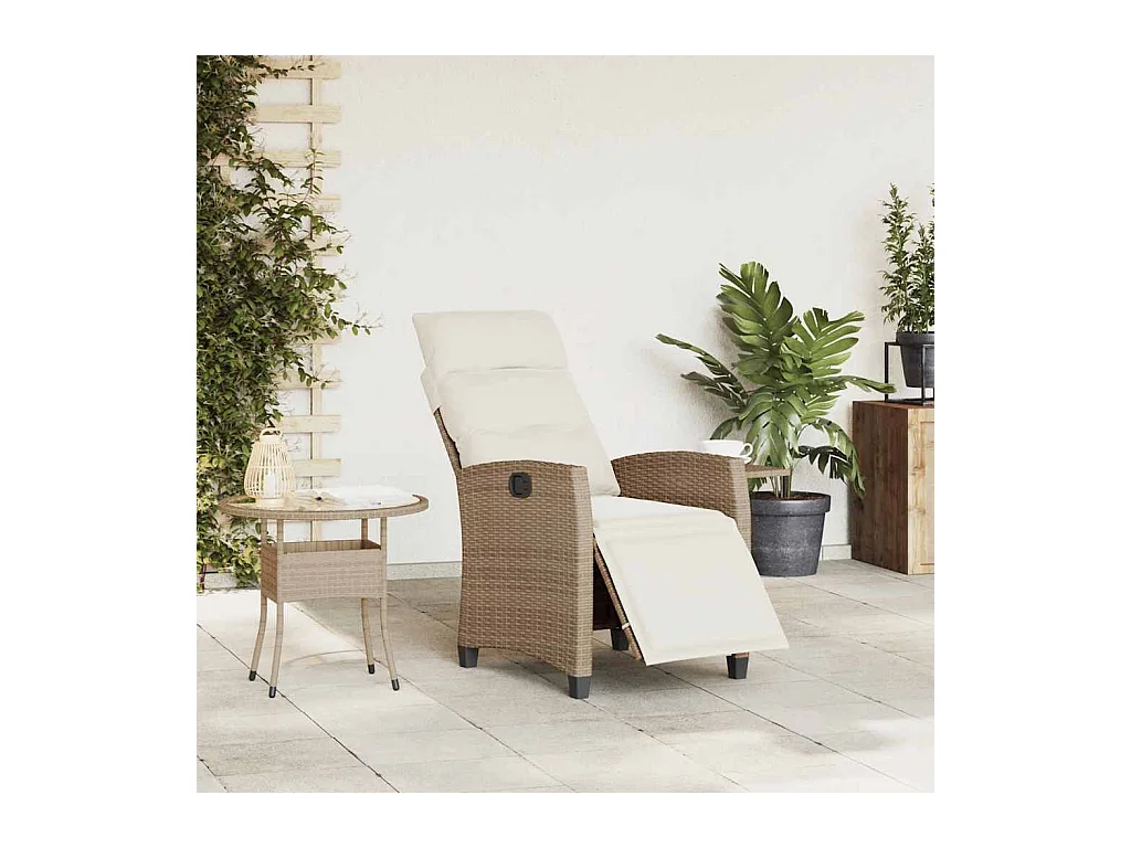 Chaise de jardin inclinable et table d'appoint beige polyrotin