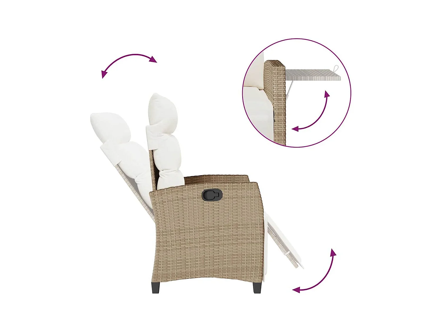 Chaise de jardin inclinable et table d'appoint beige polyrotin