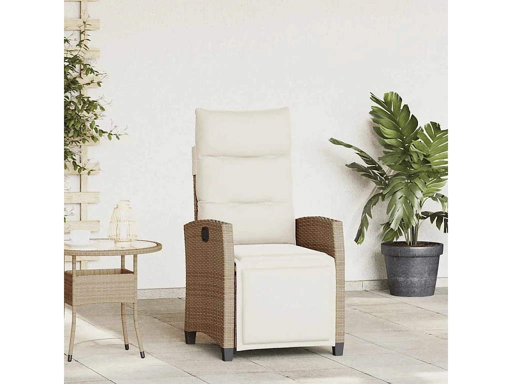 Chaise de jardin inclinable et table d'appoint beige polyrotin