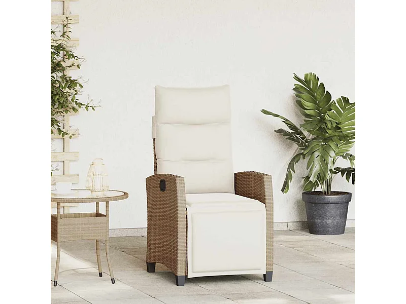 Chaise de jardin inclinable et table d'appoint beige polyrotin