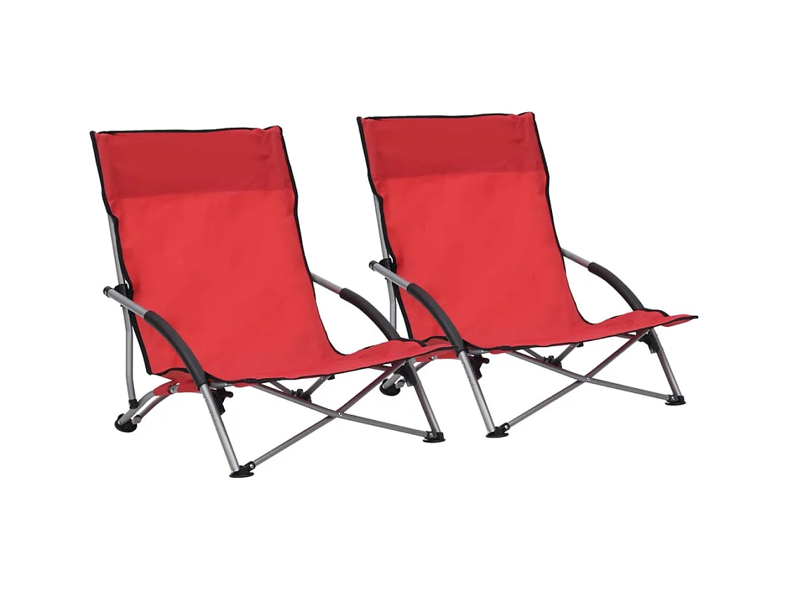 Set di 2 sedie da spiaggia pieghevoli in tessuto rosso