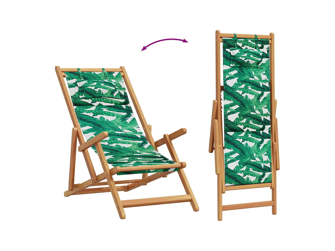 Chaise pliable plage motif de feuilles bois d'eucalyptus/tissu