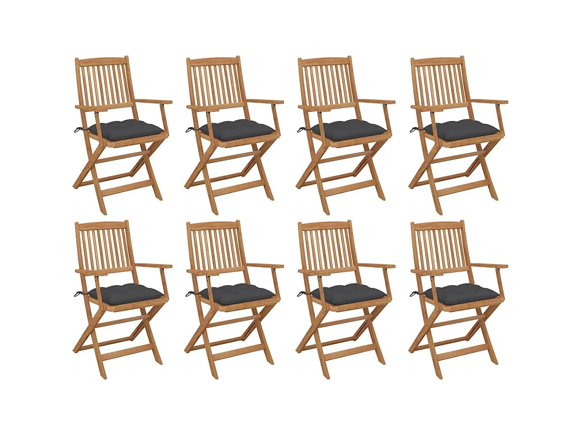 Chaises pliables d'extérieur et coussins lot de 8 Bois d'acacia