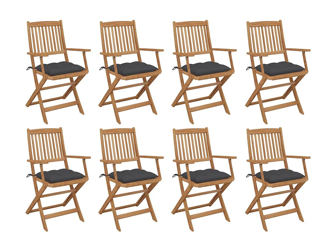 Chaises pliables d'extérieur et coussins lot de 8 Bois d'acacia