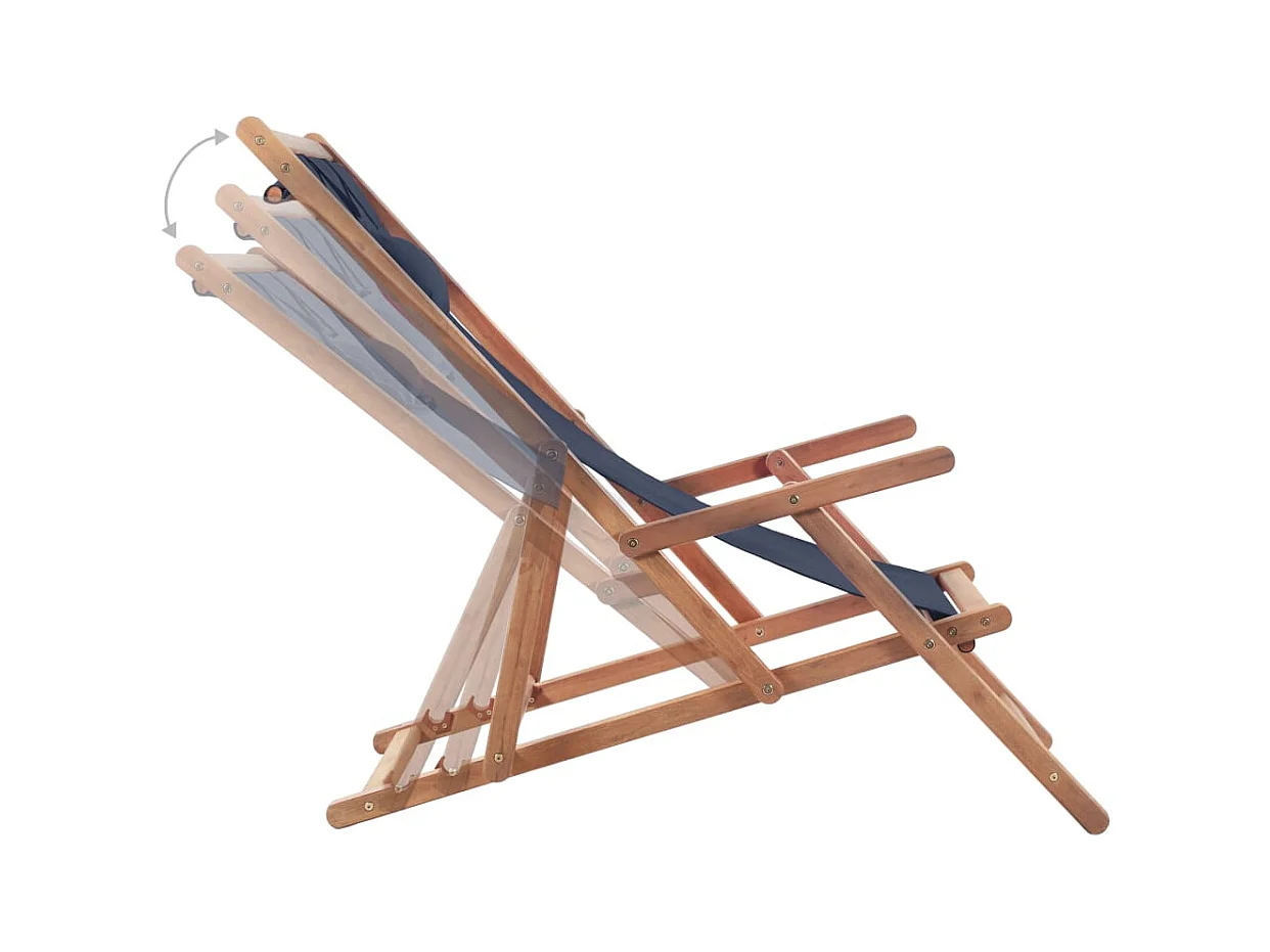 Chaise pliable de plage Tissu et cadre en bois Bleu