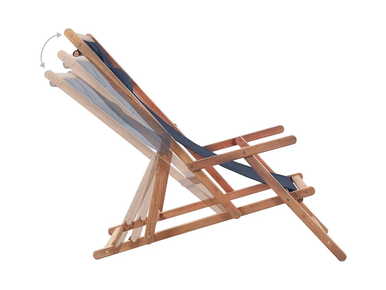 Chaise pliable de plage Tissu et cadre en bois Bleu