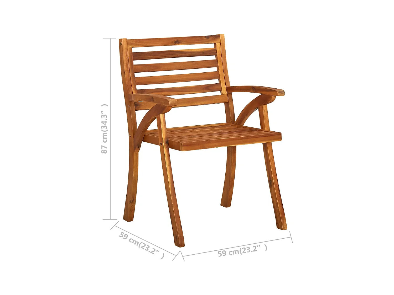 Set di 3 sedie da pranzo da giardino con cuscini in legno massello di acacia