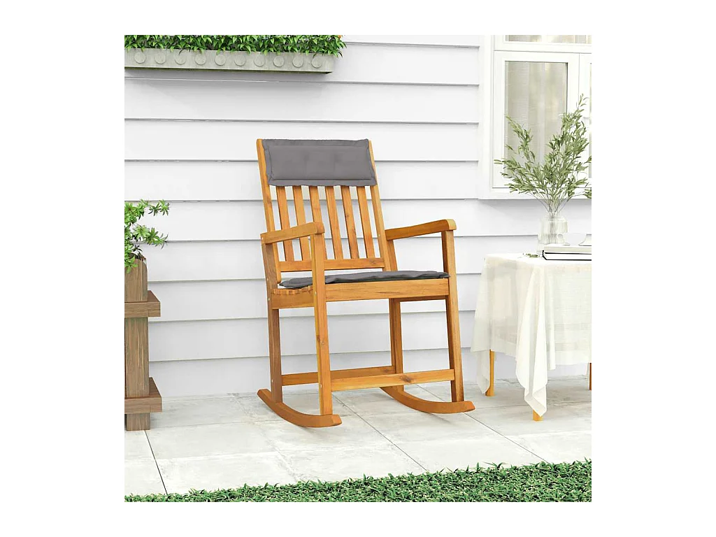 Chaise à bascule avec coussins bois massif d'acacia