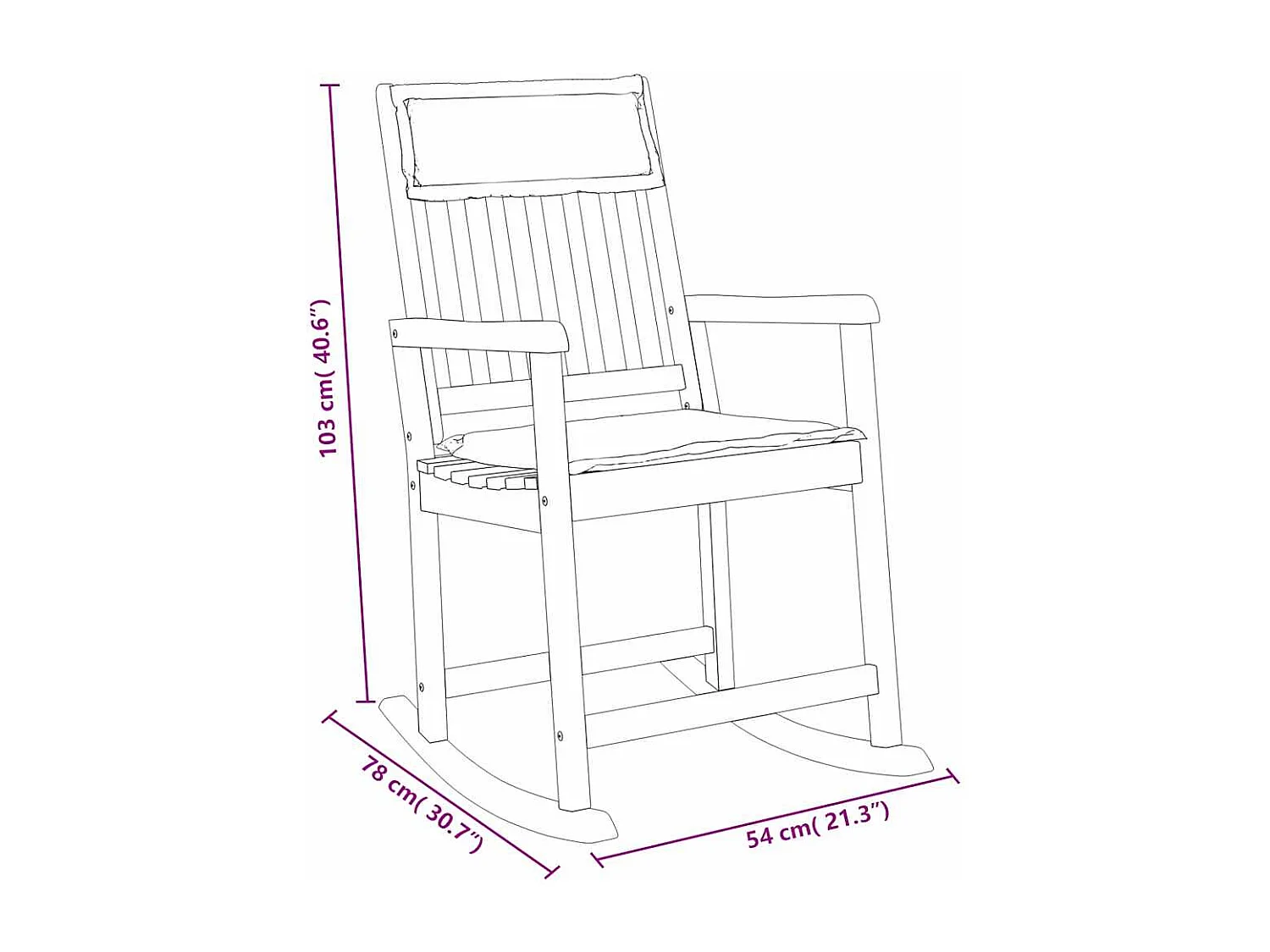 Chaise à bascule avec coussins bois massif d'acacia