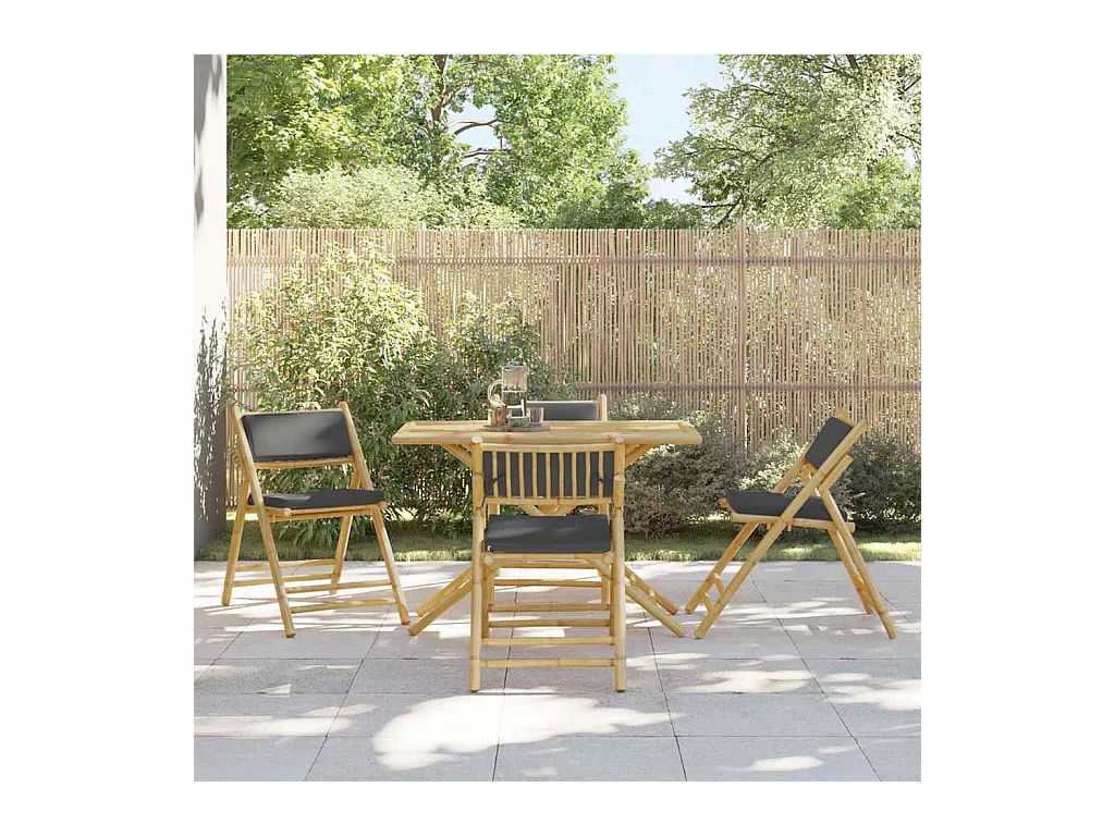 Chaises de bistro pliantes lot de 4 coussins gris foncé bambou