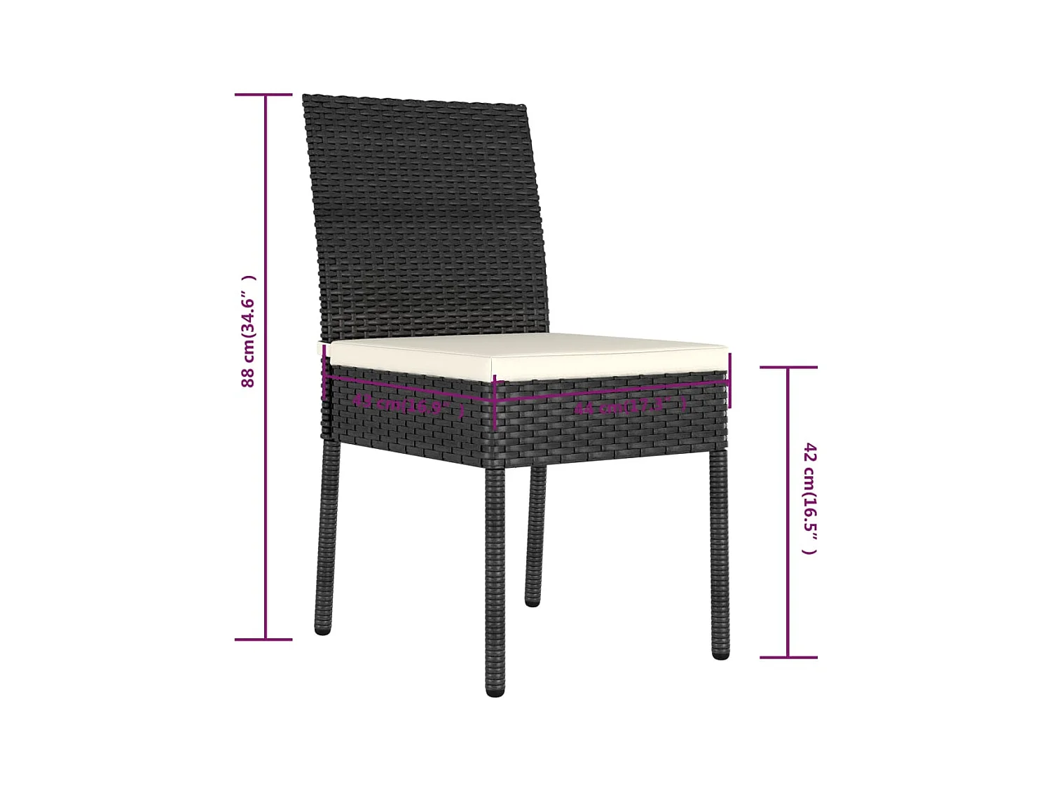 Set di 4 sedie da pranzo da giardino in resina intrecciata nera