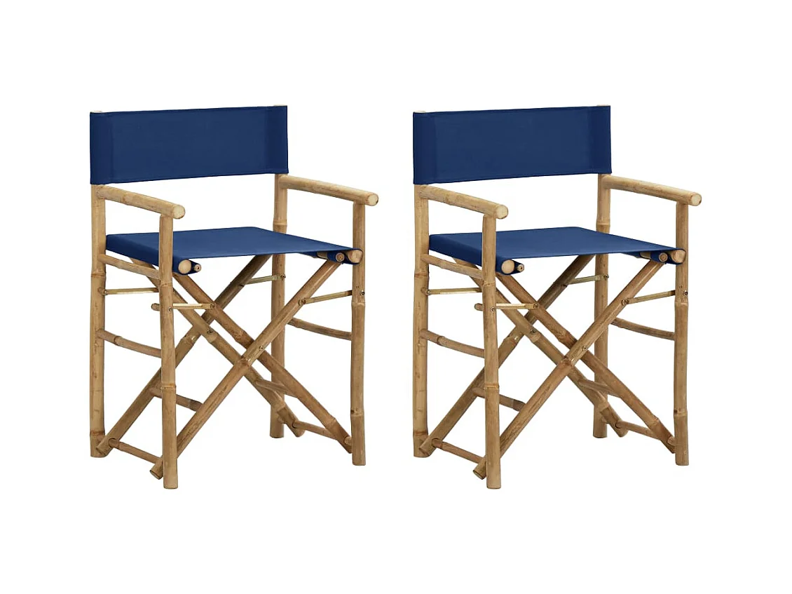 Chaises pliables de directeur lot de 2 Bleu Bambou et tissu