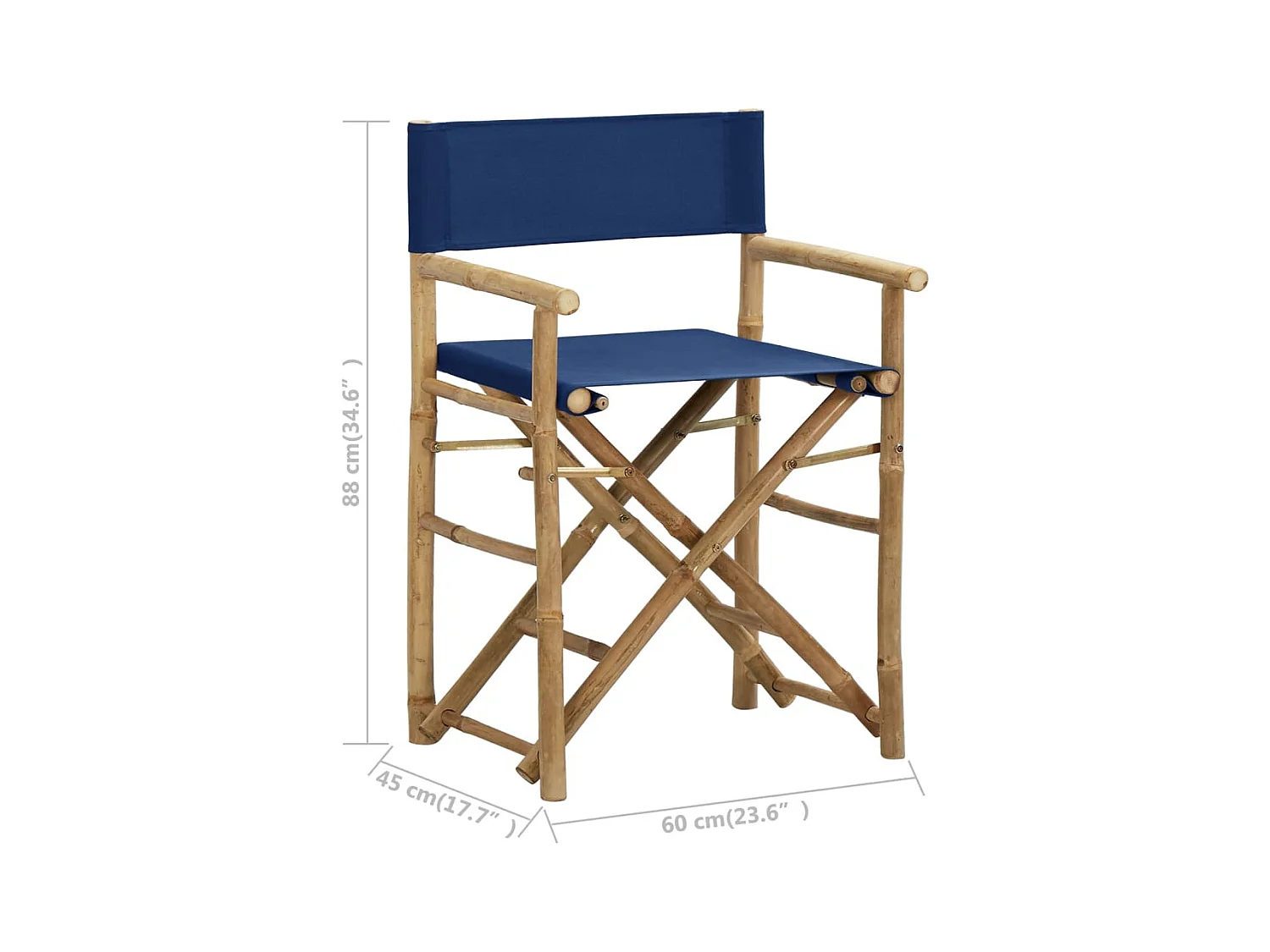 Chaises pliables de directeur lot de 2 Bleu Bambou et tissu