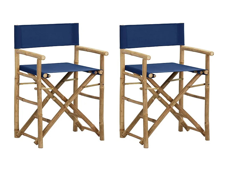 Chaises pliables de directeur lot de 2 Bleu Bambou et tissu
